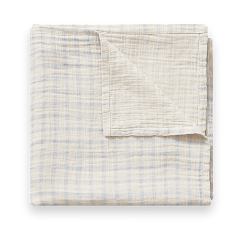 Gingham Sky Blue Muslin スワドルブランケット - 110x110 cm - Garbo&Friends