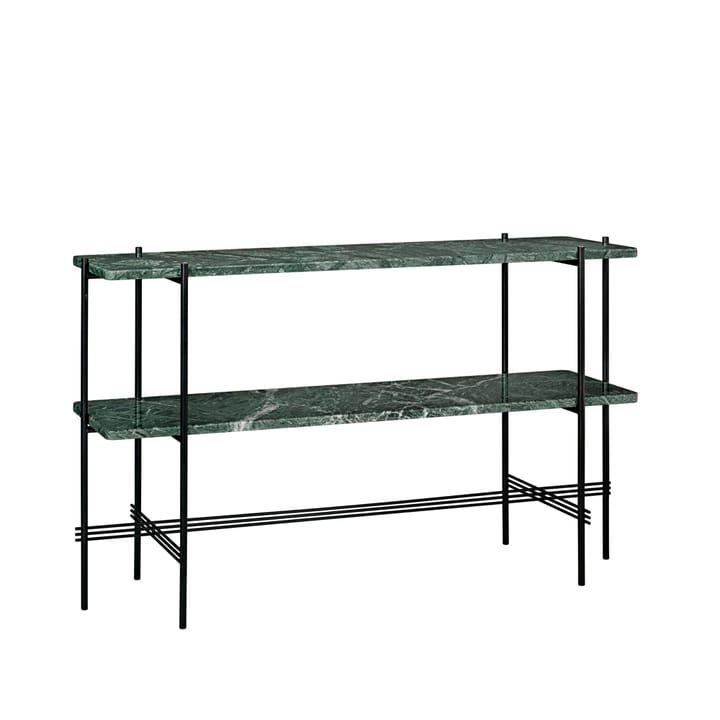 TS コンソール テーブル 120x30x72 cm - Green guatemala marble, black legs, 2 marble shelves - GUBI | グビ