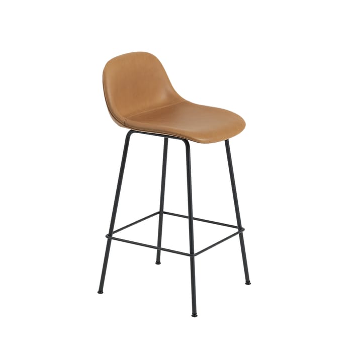 Fiber Barstool metal legs - Refine leather cognac-Black - Muuto | ムート