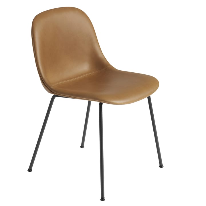 Fiber Side Chair with metal legs - Refine leather cognac-Black - Muuto | ムート