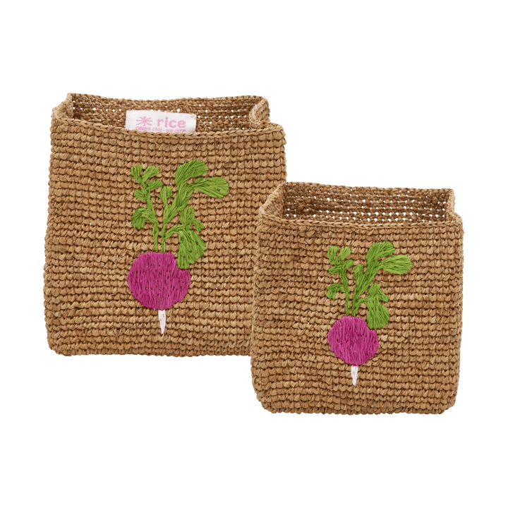 Rice Raffia 収納バスケット 2個セット - Radish Embroidery-Tea - RICE | ライス