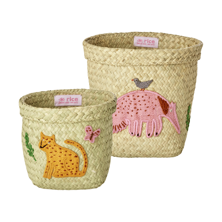 Rice Raffia 収納バスケット round 2個セット, Animal Embroidery-Pink-orange RICE | ライス